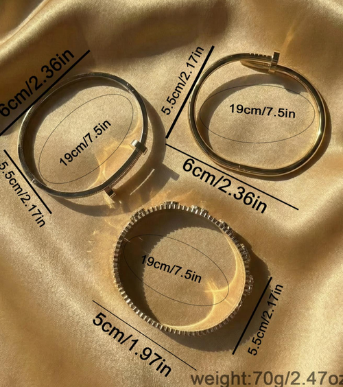 3 Pcs 18K Gold-Plated Stainless Steel High Quality Bracelet