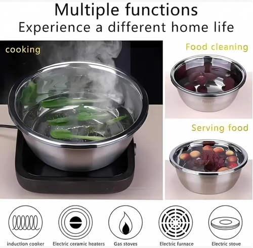 3 Pieces&Stainless Steel Multi-Functional Bowl Set Multifunctional 3-in-1 Stainless Steel Kitchen Bowl Set – Colander, Strainer, Grater