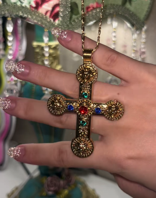 4-Piece Vintage Bohemian Punk Zinc Alloy Cross Pendant Necklace Set