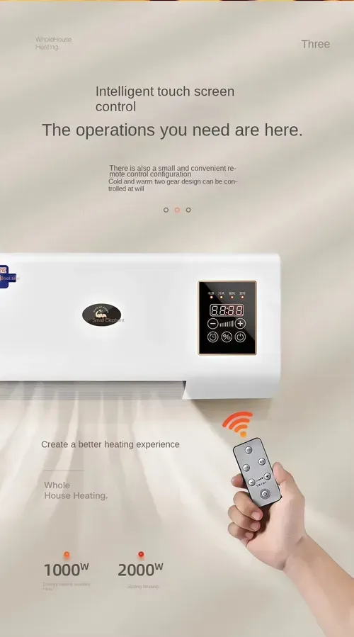 Aquecedor elétrico de parede de dupla função de 1800 W: soprador de ar frio e quente e aquecedor de quarto.
