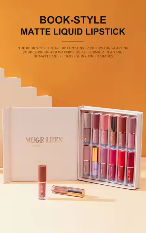 💄Conjunto de 12 cores de batom líquido nude, mate, pérola, impermeável, antiaderente, não desbota, gloss labial rosa, conjunto de batom vermelho para mulher, conjunto de estilo de livro de maquilhagem, presente👩‍🦰✨