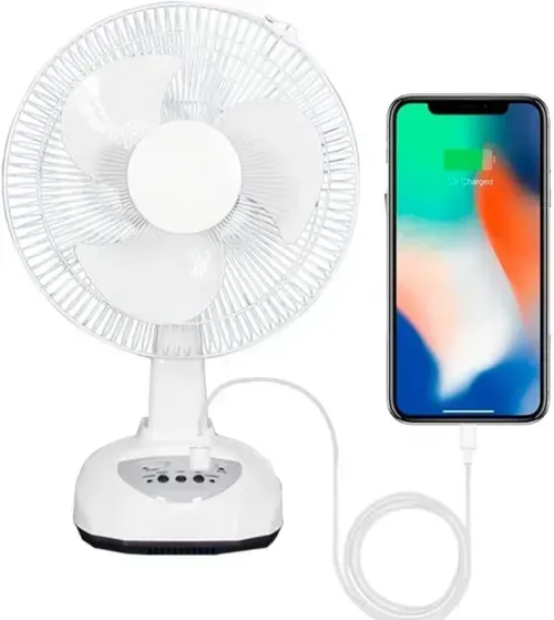 Novo ventilador recarregável com painel solar, porto USB, luz LED