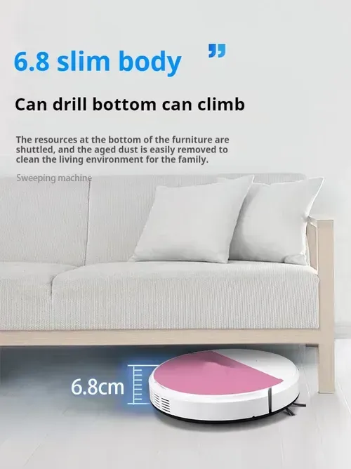Robot aspirador inteligente com funções de aspiração, pulverização e arrasto, integrado com função de limpeza húmida.