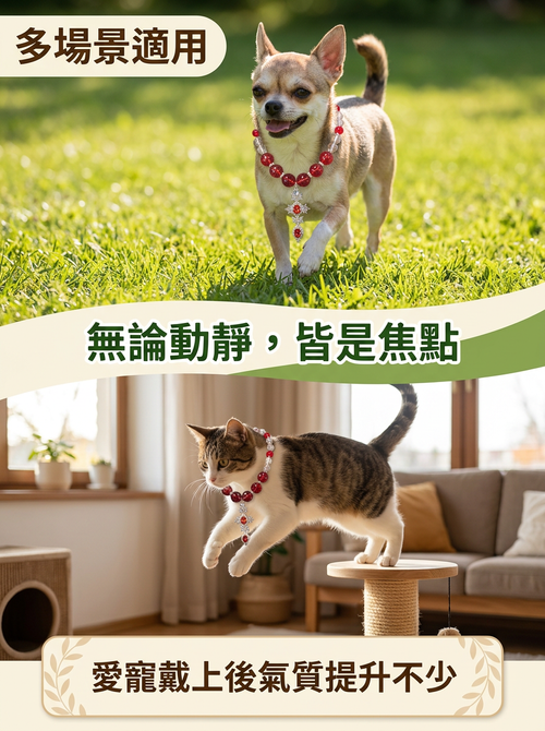预售 萌寵天然紅能量水晶項鍊 手工精製紅寶石吊墜貓犬通用平安守護飾品