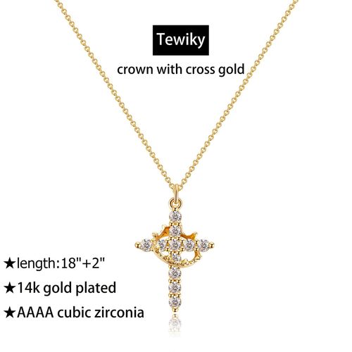 Crown Cross Necklace with Zirconia