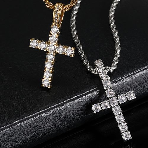 Trendy Cross Pendant Necklace, Men's Fashion Hip-Hop Street Chain.