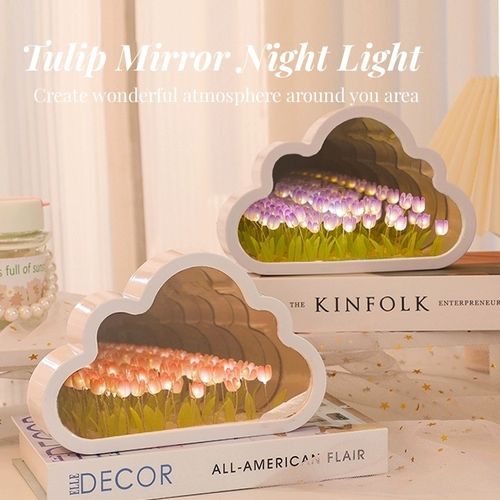 Cloud Tulip Night Light DIY Handmade Mirror Creative Flower Field Atmosphere Lamp Desktop Decor Cloud Mirror