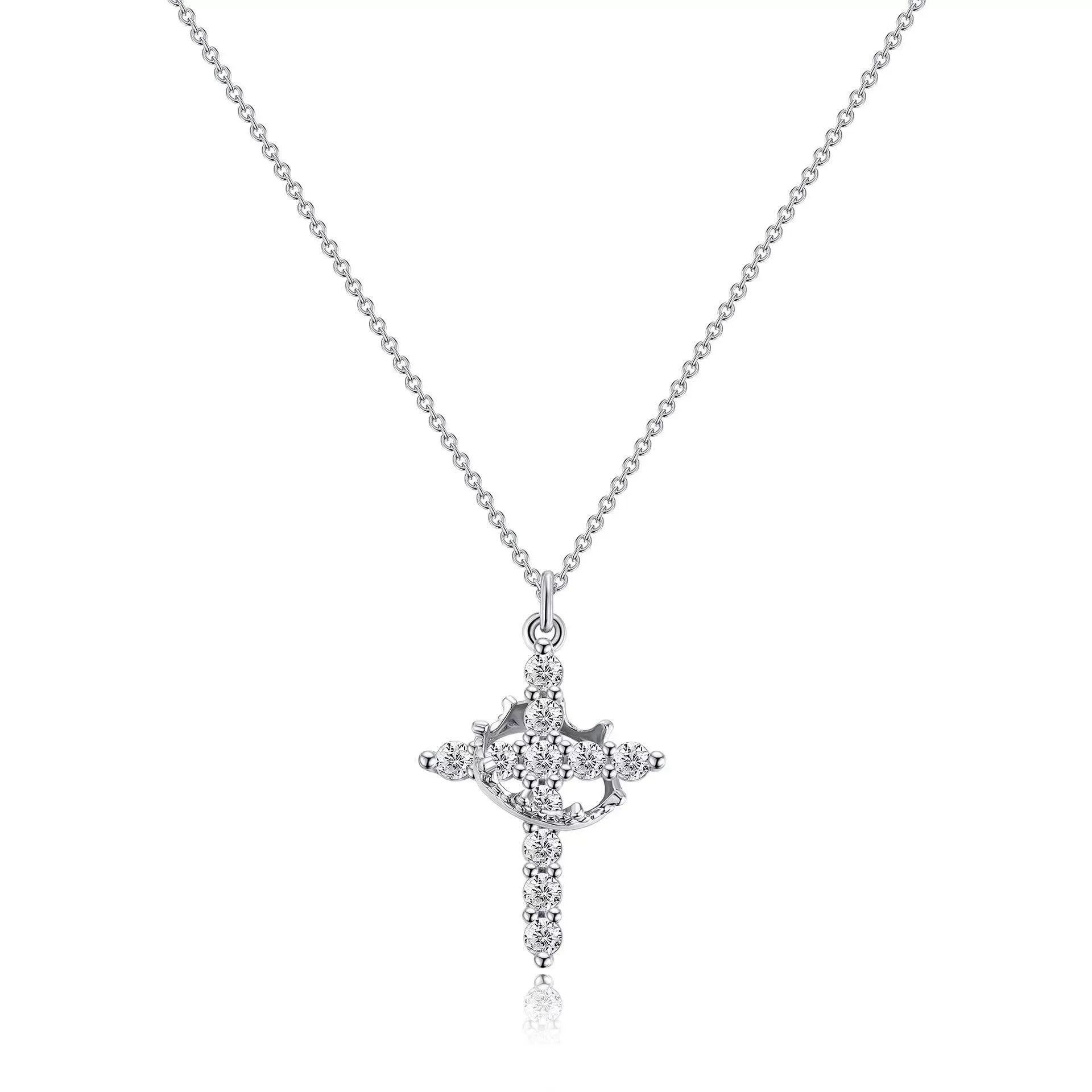 Crown Cross Necklace with Zirconia