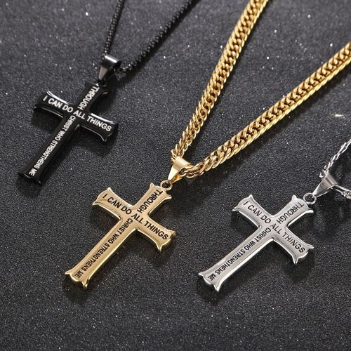 2024 Fashion Carved Cross Necklace, Stylish Men's Chain, Cross Charm Men's Necklace.