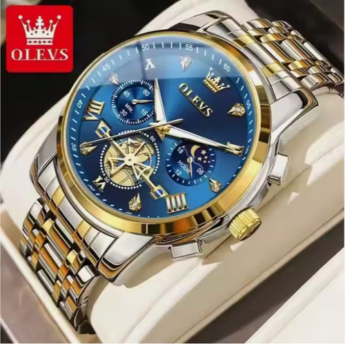 HOT Sales OLEVS 2856 Men's Quartz Watches Skeleton Flywheel Chronograph Waterproof Fashion watch for Men Moon phase Original