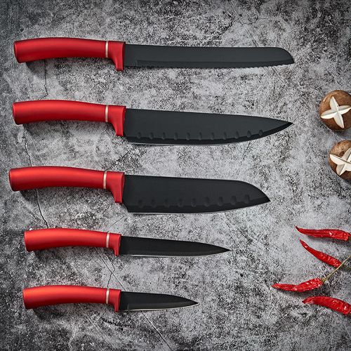 Red-handled, black-bladed kitchen knife set – making cooking an enjoyable experience!