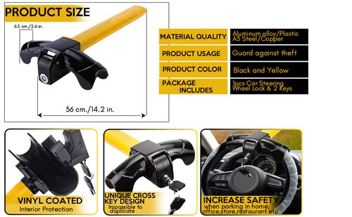 Universal Car Steering Wheel Lock New Condition Maximum Security Anti-Theft T-Bar for Cars and Vans