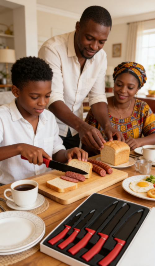 Red-handled, black-bladed kitchen knife set – making cooking an enjoyable experience!