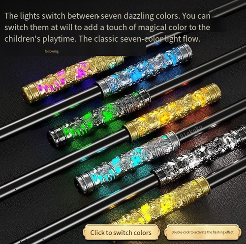 Voice-activated, light-up, and automatically retractable Golden Staff (magic wand)