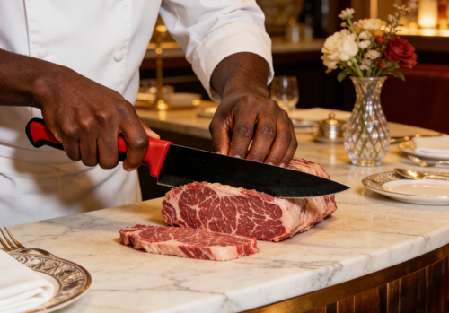Five-Piece Red-Handle Black-Blade Knife Set