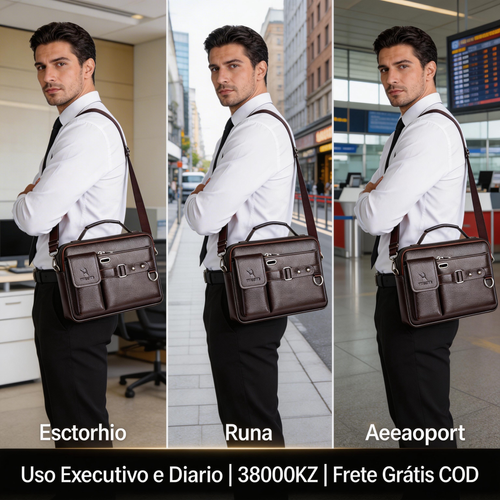 🔥 Bolsa Masculina de Couro PU💼 Uso Executivo e Diário🔥Design Elegante💼 Compartimentos Organizados