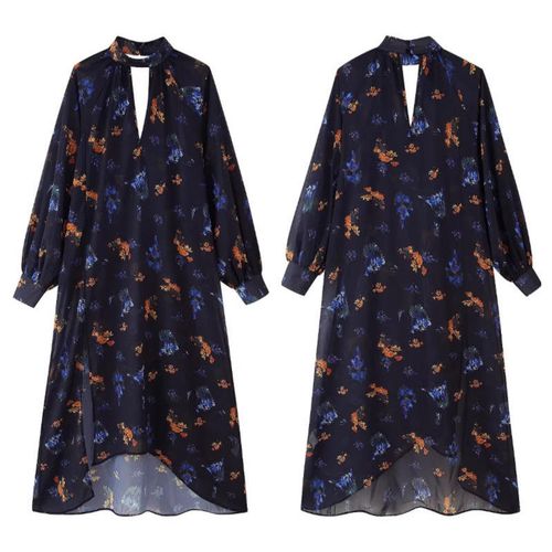 STYLE Women's Clothing European American New Casual Printed V-neck Floor-Length Long-Sleeved A-line