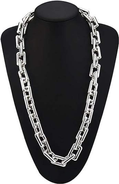 Big Chunky Gold Silver Chain Necklace Hip Hop Rapper Plastic Jewelry 80s 90s Costume Accessory for Men Women