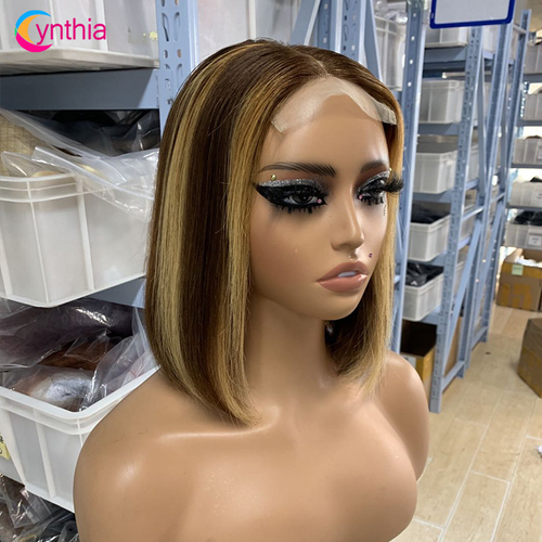 Virgin Cuticle Aligned Hair Double Drawn Straight Bob Wig with 2*6 Kim Closure 100% Human Hair Lace Front Wigs for Black Women