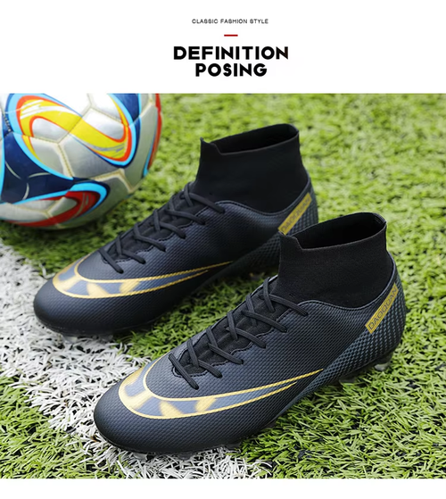 High-Top Breathable Outdoor Autumn Men's Women's Soccer Shoes Football Boots Professional Children's Long Spikes TF Turf AG