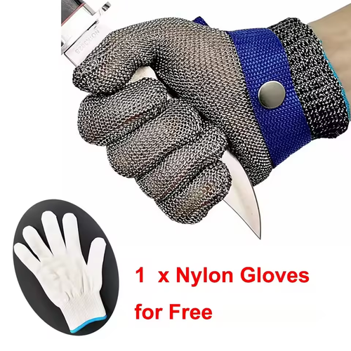 🥩Heavy-Duty Level 9 Cut Resistant Glove, Cut Resistant Stainless Steel Metal Mesh Chainmail Glove