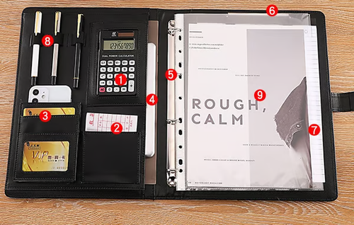 Multifunctional Business Zipper Folder with 12-digits Calculator
