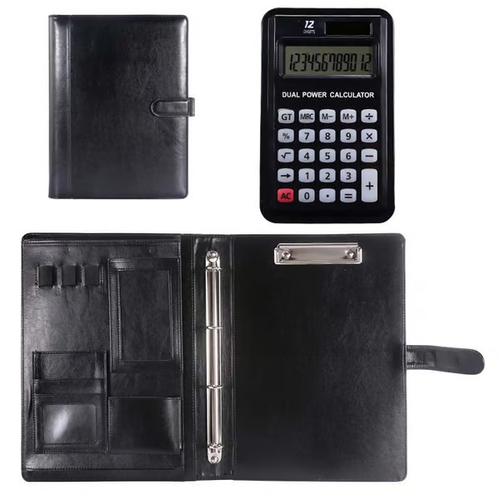 Multifunctional Business Zipper Folder with 12-digits Calculator