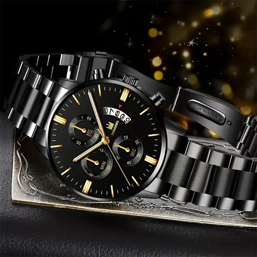 3-piece sports steel watch + exquisite wallet and handsome fashion glasses men's watch set