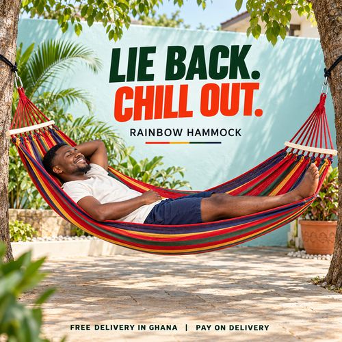 🌈✨ Your Favourite Spot Starts Here! 🛏️ Double Rainbow Hammock | 🧵 Thick Canvas, 🌳 Curved Solid-Wood Bars & 🔗 Reinforced Rope Eyes | 📏 200×100cm, 💪 250kg Capacity | 🎒 Carry Bag Included | 🏡 Home, 🌿 Garden, ⛺ Camping & 🏖️ Beach Breaks 🇬🇭