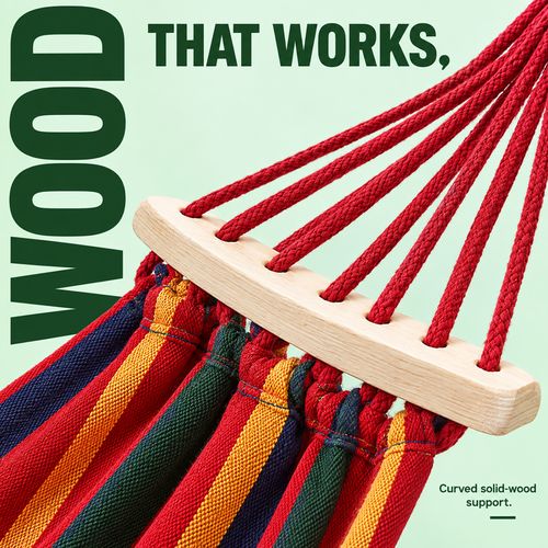 🌈✨ Your Favourite Spot Starts Here! 🛏️ Double Rainbow Hammock | 🧵 Thick Canvas, 🌳 Curved Solid-Wood Bars & 🔗 Reinforced Rope Eyes | 📏 200×100cm, 💪 250kg Capacity | 🎒 Carry Bag Included | 🏡 Home, 🌿 Garden, ⛺ Camping & 🏖️ Beach Breaks 🇬🇭