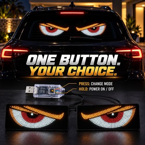 🔥 Give Your Ride Attitude! 👀 Dynamic LED Devil Eyes Pair | 11 Modes, 5V USB, One-Button Control & 4m Cable | Adhesive Window Decor for Parked Displays 🚘 Red + Amber + White | Blue