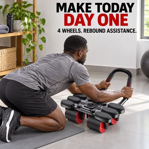 🇬🇭🔥 Your Home Workout Starts Here! 💪 4-Wheel Auto-Rebound Ab Roller | 6 Large Foam Elbow Pads ☁️ Phone Holder 📱 Quiet Rolling, Tyre-Style Grip & Quick Click-In Setup ⚡