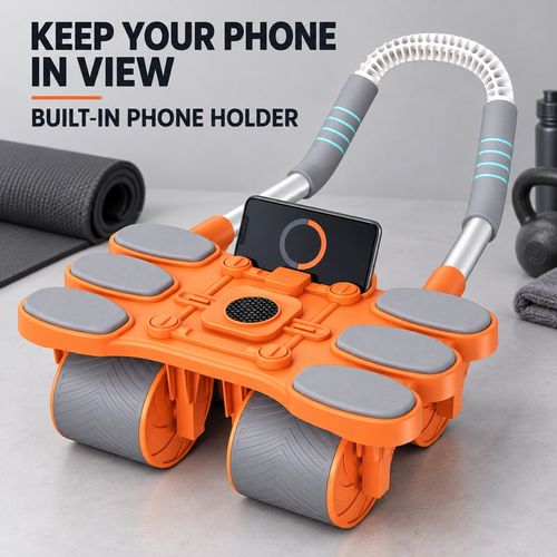 🇬🇭🔥 Your Home Workout Starts Here! 💪 4-Wheel Auto-Rebound Ab Roller | 6 Large Foam Elbow Pads ☁️ Phone Holder 📱 Quiet Rolling, Tyre-Style Grip & Quick Click-In Setup ⚡