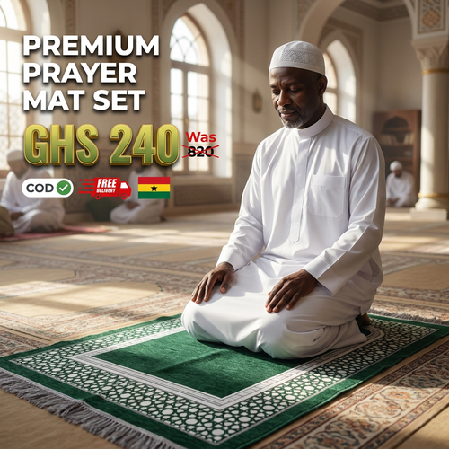 🇬🇭🔥 Ghana 🛏️ Premium Muslim Prayer Mat Set ✨🛏️ Beautiful 70x110cm rug ✨ With Tasbih beads 🌧️ Ideal for home, travel and daily prayer 💖 Luxury gift box 💨 Lightweight 🎒 Ideal for Eid, Ramadan and family 🌿