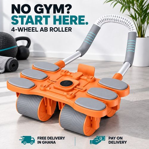 🇬🇭🔥 Your Home Workout Starts Here! 💪 4-Wheel Auto-Rebound Ab Roller | 6 Large Foam Elbow Pads ☁️ Phone Holder 📱 Quiet Rolling, Tyre-Style Grip & Quick Click-In Setup ⚡