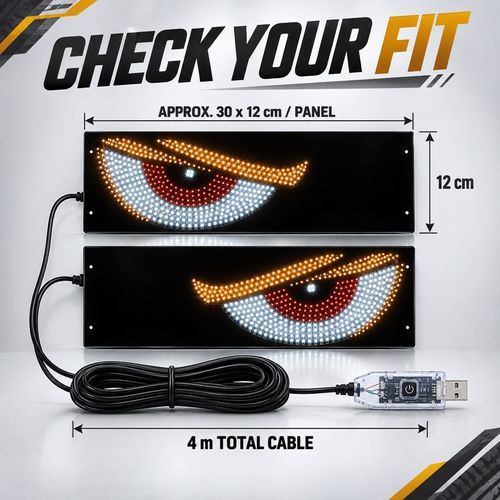 🔥 Give Your Ride Attitude! 👀 Dynamic LED Devil Eyes Pair | 11 Modes, 5V USB, One-Button Control & 4m Cable | Adhesive Window Decor for Parked Displays 🚘 Red + Amber + White | Blue