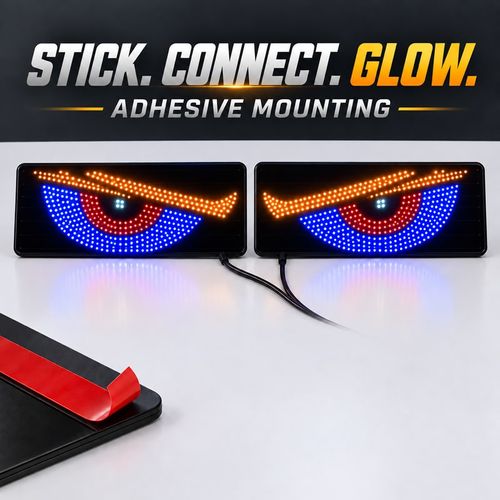 🔥 Give Your Ride Attitude! 👀 Dynamic LED Devil Eyes Pair | 11 Modes, 5V USB, One-Button Control & 4m Cable | Adhesive Window Decor for Parked Displays 🚘 Red + Amber + White | Blue
