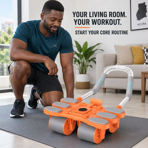 🇬🇭🔥 Your Home Workout Starts Here! 💪 4-Wheel Auto-Rebound Ab Roller | 6 Large Foam Elbow Pads ☁️ Phone Holder 📱 Quiet Rolling, Tyre-Style Grip & Quick Click-In Setup ⚡