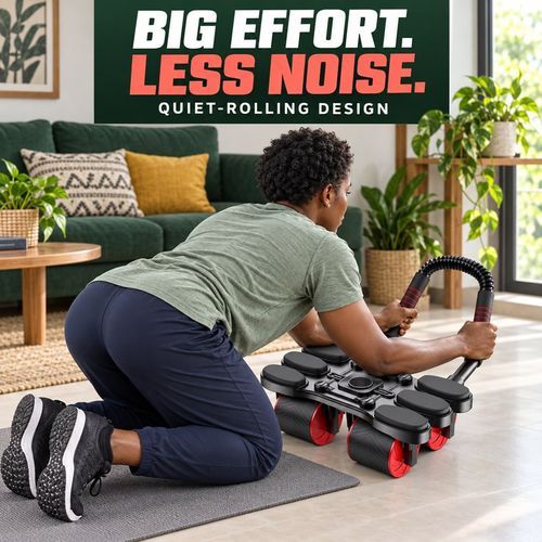 🇬🇭🔥 Your Home Workout Starts Here! 💪 4-Wheel Auto-Rebound Ab Roller | 6 Large Foam Elbow Pads ☁️ Phone Holder 📱 Quiet Rolling, Tyre-Style Grip & Quick Click-In Setup ⚡