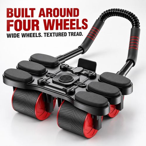 🇬🇭🔥 Your Home Workout Starts Here! 💪 4-Wheel Auto-Rebound Ab Roller | 6 Large Foam Elbow Pads ☁️ Phone Holder 📱 Quiet Rolling, Tyre-Style Grip & Quick Click-In Setup ⚡
