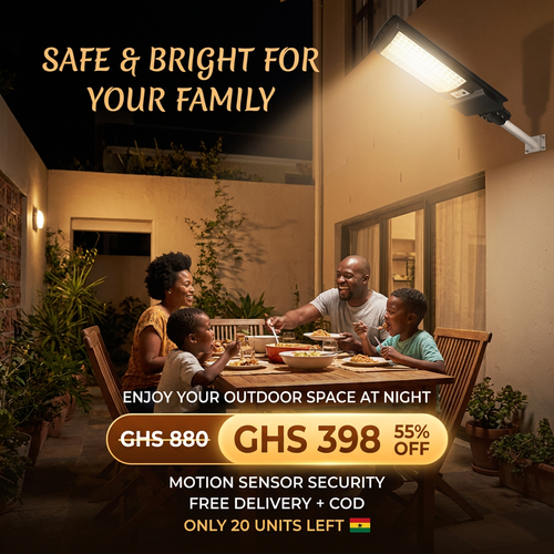 🇬🇭 Keep your home and yard safe tonight! 🚨🇬🇭 All-in-One Solar Street Light | No Electricity Needed ❌💰 | Waterproof & Lightning Protection 🌧️⚡ — Auto On at Dusk — Perfect for Home, Yard & Village 🏡