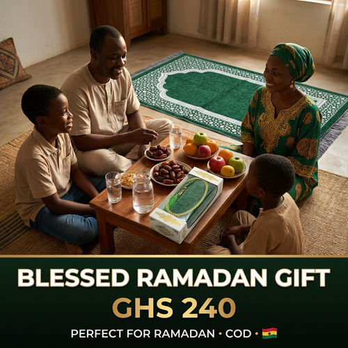 🇬🇭🔥 Ghana 🛏️ Premium Muslim Prayer Mat Set ✨🛏️ Beautiful 70x110cm rug ✨ With Tasbih beads 🌧️ Ideal for home, travel and daily prayer 💖 Luxury gift box 💨 Lightweight 🎒 Ideal for Eid, Ramadan and family 🌿