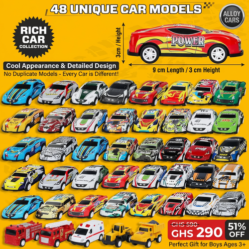 🔥 WOW! Big Container Toy Car Gift Set 🚗🚗🚗 |🎁 48 Alloy Pull-Back Cars for Kids🚗💥 Big Value Toy Car Set  |🎁 Parents Love It, Kids Enjoy It! 🚗🏁|Pay on Delivery in Ghana 🇬🇭