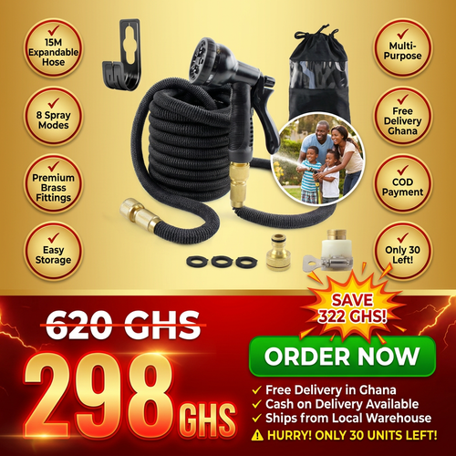 🇬🇭🔥 Ghana 🛏️ Every Family Needs This Magic Hose ✨🛏️ 15M Automatic extension pipe ✨ Heavy duty spray 🌧️ Ideal for daily washing and garden plant 💖 No more kinking 💨 Pack and go 🎒 Ideal for drivers, yards and cars 🌿