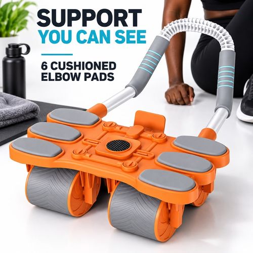 🇬🇭🔥 Your Home Workout Starts Here! 💪 4-Wheel Auto-Rebound Ab Roller | 6 Large Foam Elbow Pads ☁️ Phone Holder 📱 Quiet Rolling, Tyre-Style Grip & Quick Click-In Setup ⚡