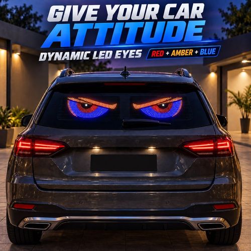 🔥 Give Your Ride Attitude! 👀 Dynamic LED Devil Eyes Pair | 11 Modes, 5V USB, One-Button Control & 4m Cable | Adhesive Window Decor for Parked Displays 🚘 Red + Amber + White | Blue