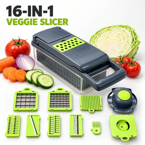🇬🇭🔥 Ghana Kitchen Essential! 16-Piece Multifunction Vegetable Slicer & Chopper 🥗🥕🥔 | Dicer, Julienne Cutter, Grater & Shredder Set 🏠🔪✨