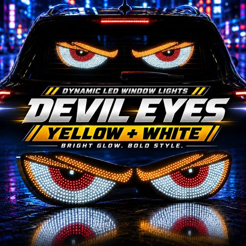 🔥 Give Your Ride Attitude! 👀 Dynamic LED Devil Eyes Pair | 11 Modes, 5V USB, One-Button Control & 4m Cable | Adhesive Window Decor for Parked Displays 🚘 Red + Amber + White | Blue