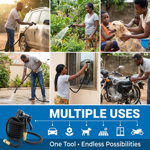 🇬🇭🔥 Ghana 🛏️ Every Family Needs This Magic Hose ✨🛏️ 15M Automatic extension pipe ✨ Heavy duty spray 🌧️ Ideal for daily washing and garden plant 💖 No more kinking 💨 Pack and go 🎒 Ideal for drivers, yards and cars 🌿