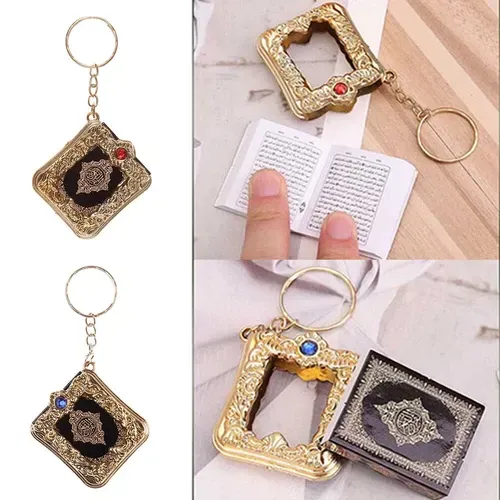 📖📖Mini Real Paper Quran Keychain – Readable Arabic Muslim Gift | Durable Gold Religious Hanging Jewelry